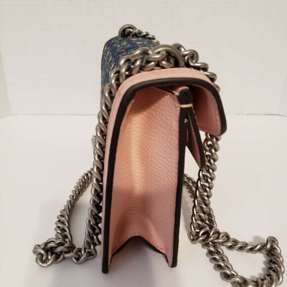 New Denim Floral Embroidered GG Monogram Dollar Calfskin Small Dionysus Bag - Picture 6 of 13